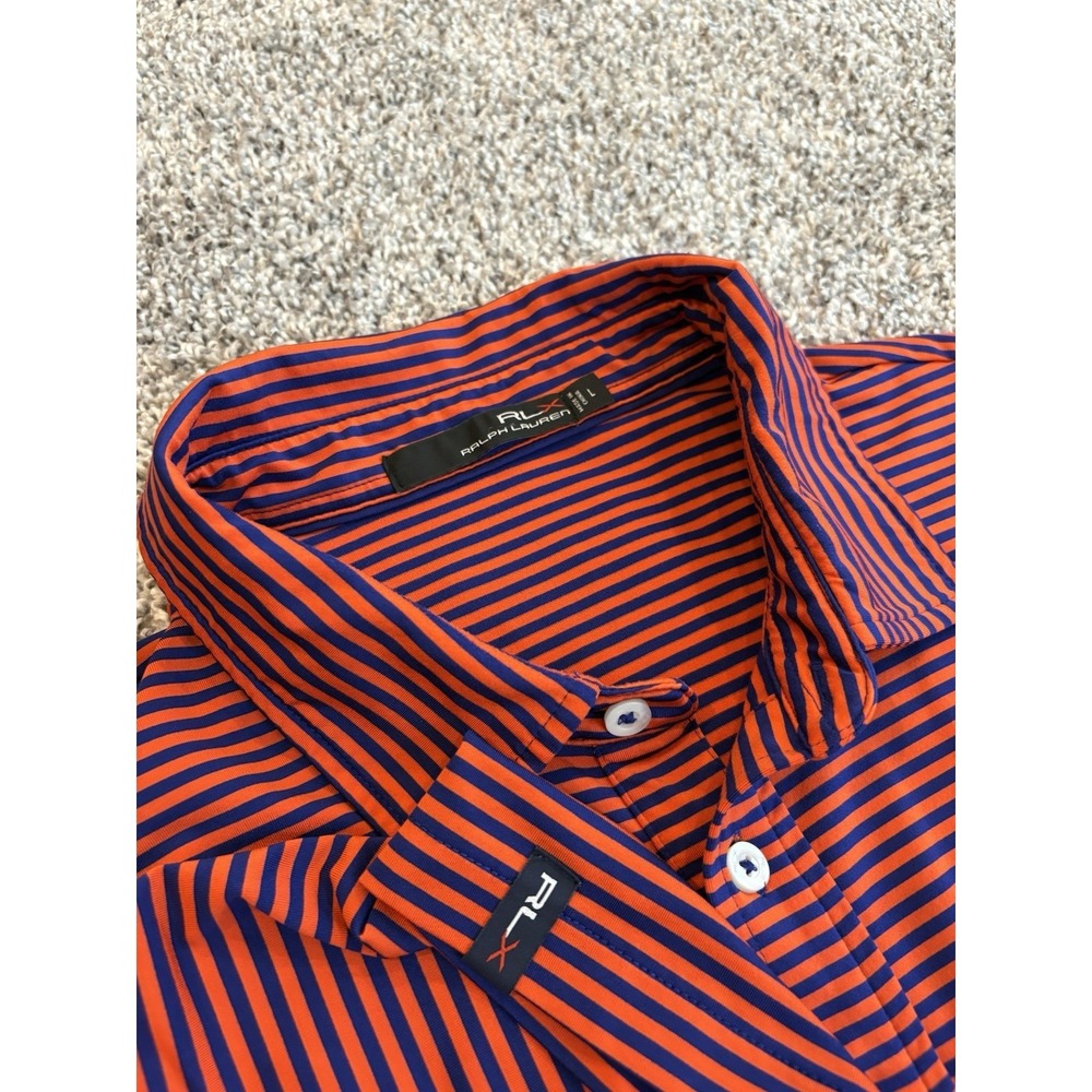 RLX Ralph Lauren Mens Size Large Striped Performance Polo Shirt Short Sleeve
